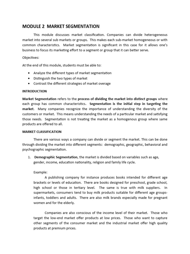 Module 2 Market Segmentation | PDF | Market Segmentation | Market ...