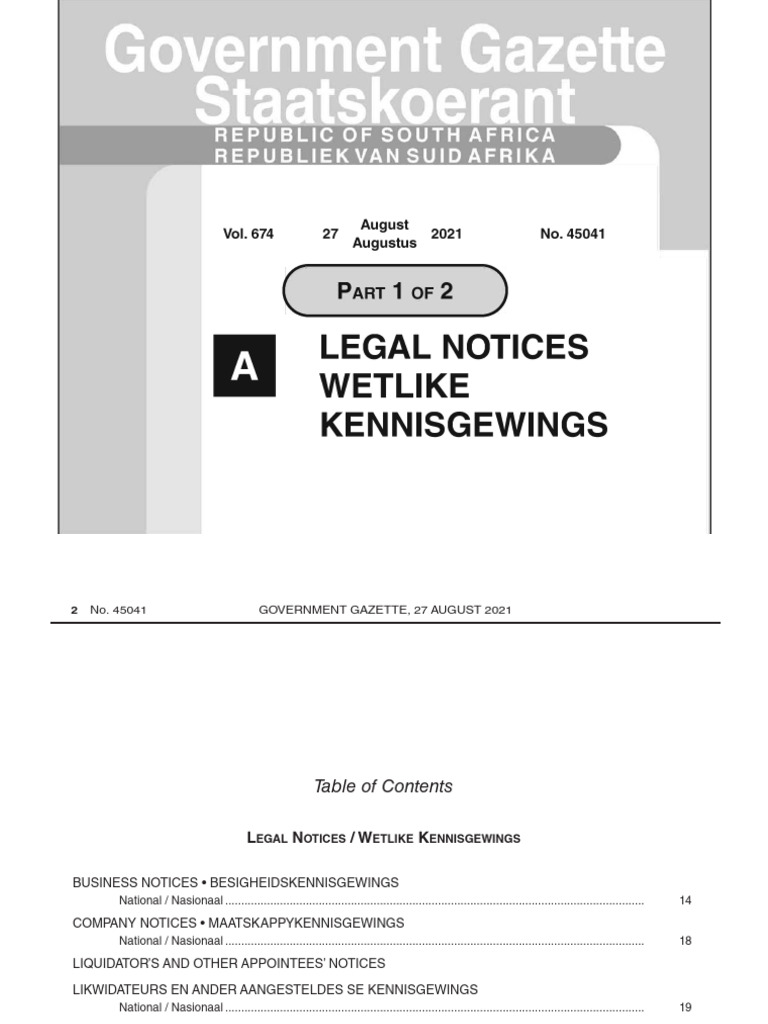 Government Gazette ZA Vol 674 No 45041 Legal Notices A Dated 2021-08-27 |  PDF