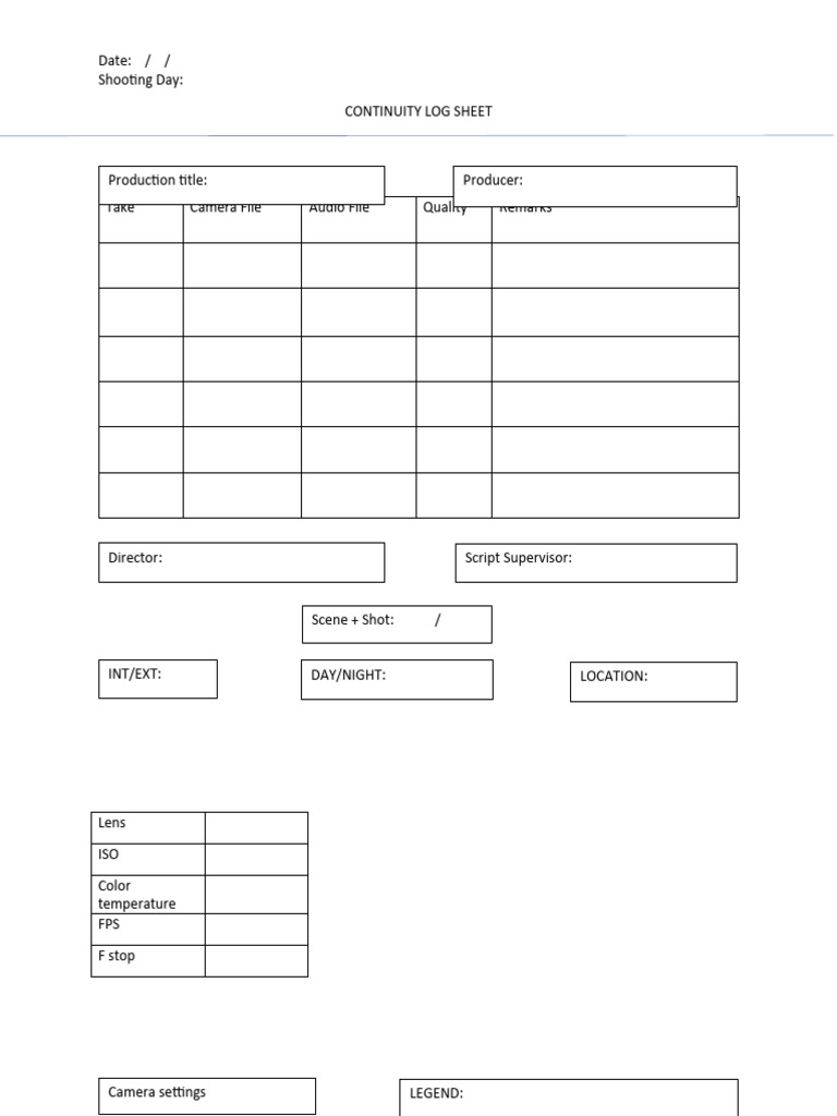 Continuity Log Sheet Digitalized PDF
