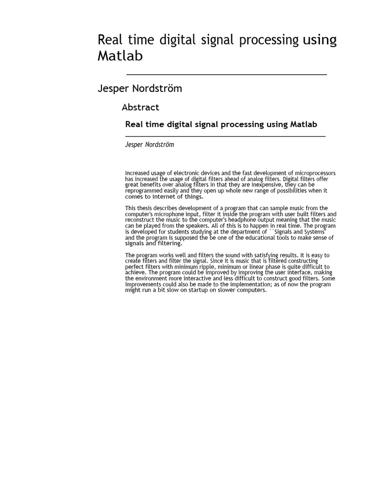 Real Time Digital Signal Processing Using Matlab: Jesper Nordström ...