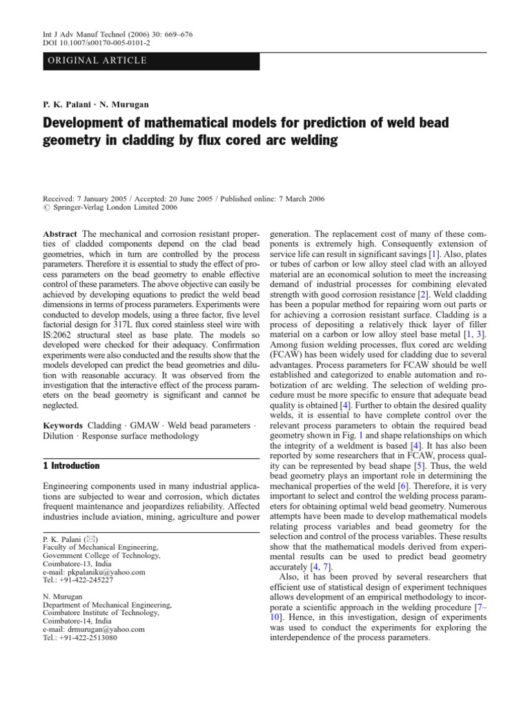 Predicting Weld Bead Geometry in FCAW | PDF | Coefficient Of ...