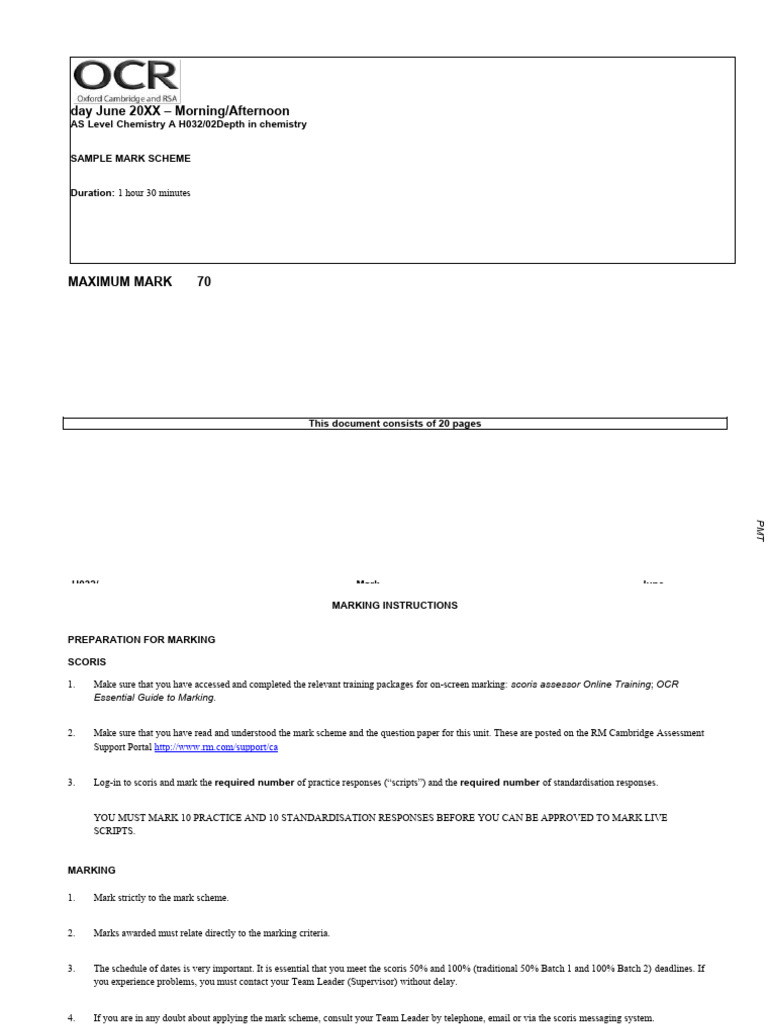 Specimen MS - Paper 2 OCR (A) Chemistry AS-Level | PDF | Chemical Bond ...