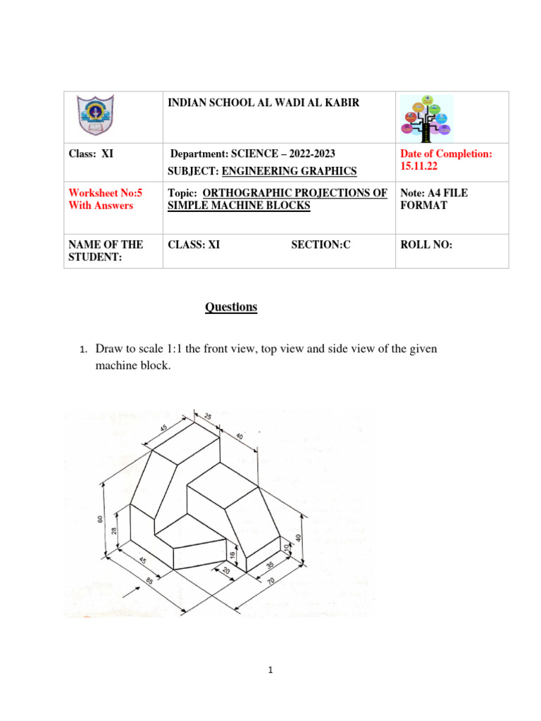 Orthographic Projections Worksheet | PDF | Drawing | Computer Graphics