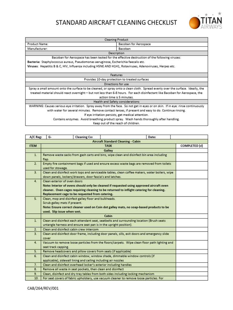 Standard Aircraft Cleaning Checklist PDF Toilet Vacuum Cleaner