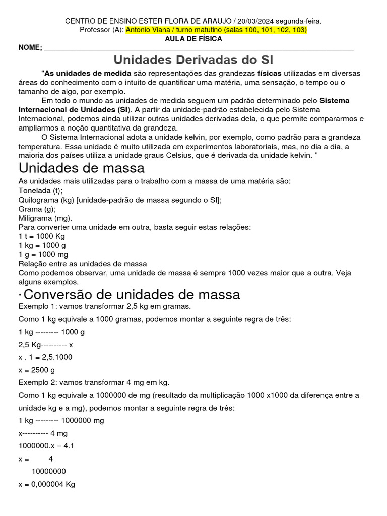 Unidades Derivadas do SI em Física | PDF | Quilograma | Sistema ...