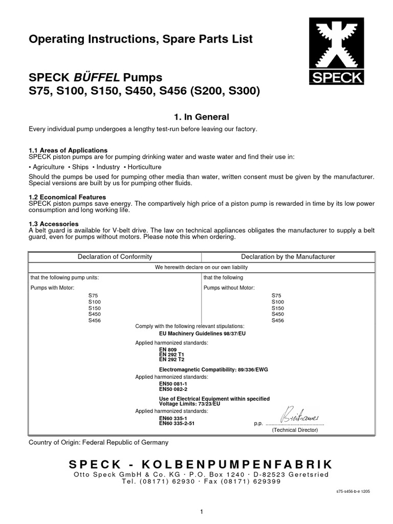 SPECK Pump Operation & Safety Guide | PDF | Pump | Valve