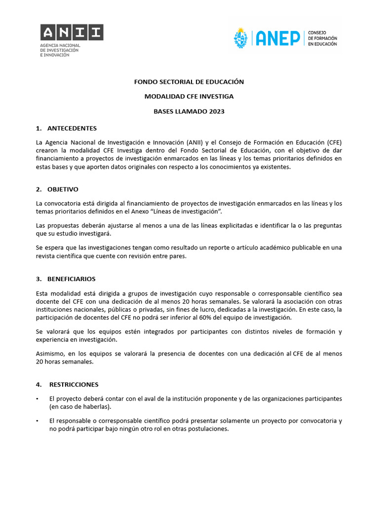 Convocatoria CFE Investiga 2023 | PDF | Evaluación | Acceso abierto