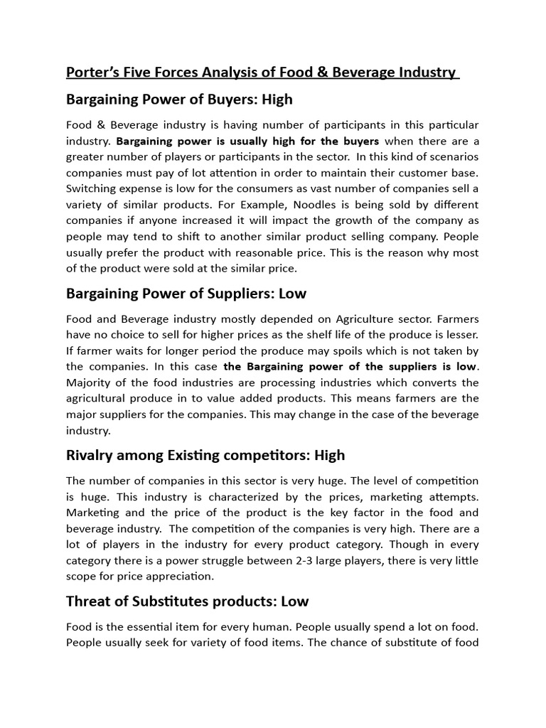 Food & Beverage Industry: Five Forces Analysis | PDF | Prices | Competition