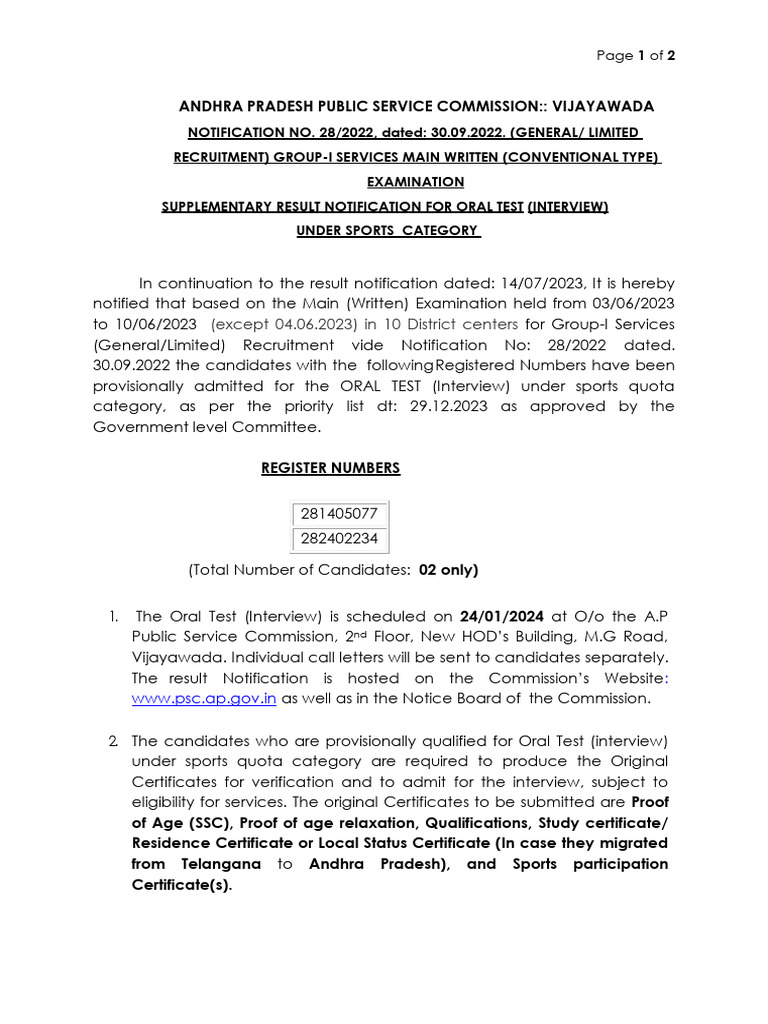 Supplemental Result NOTIFICATION 282022 10012024 | PDF