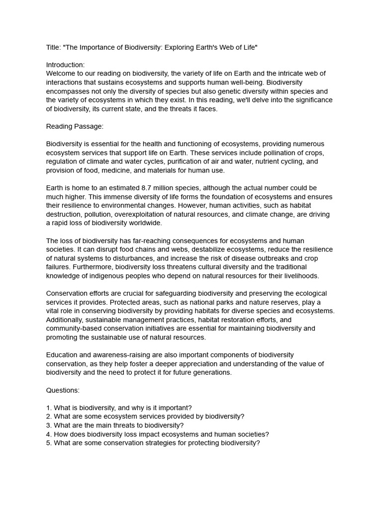 Importance of Biodiversity Explained | PDF | Biodiversity ...