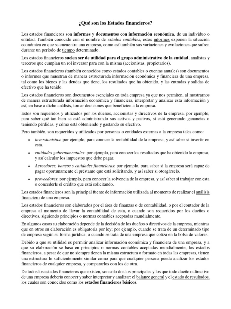 Estados Financieros: Guía Esencial | PDF | Contabilidad | Estado financiero