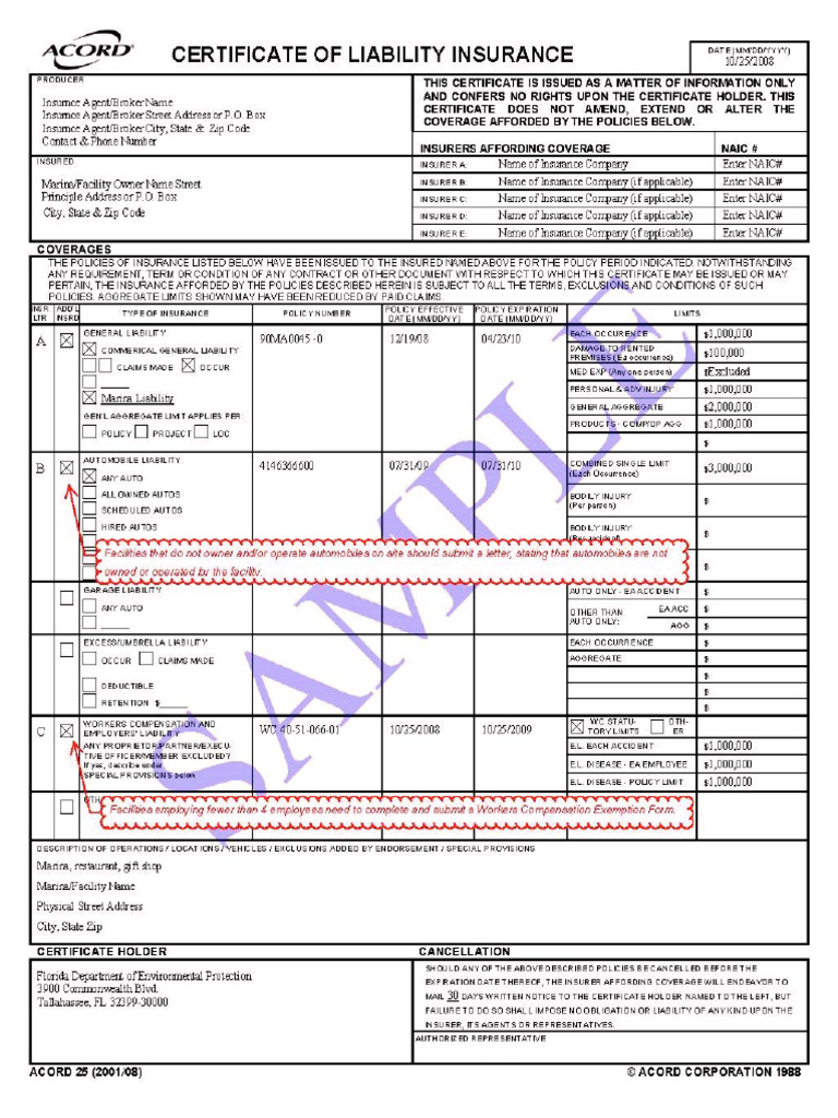 Certificate of Liability Insurance Sample | PDF | Insurance | Trade