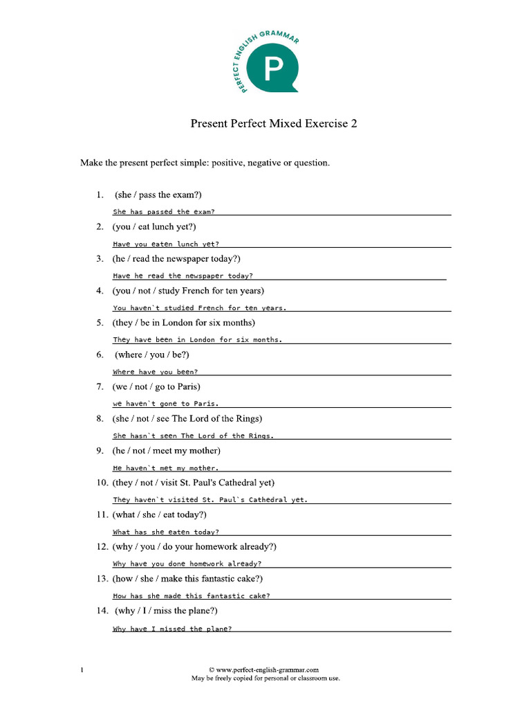 Present Perfect 2 - Mixed | PDF