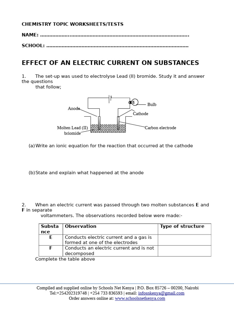 Effect of Electric Current on Substances | PDF | Electrolyte | Chemistry