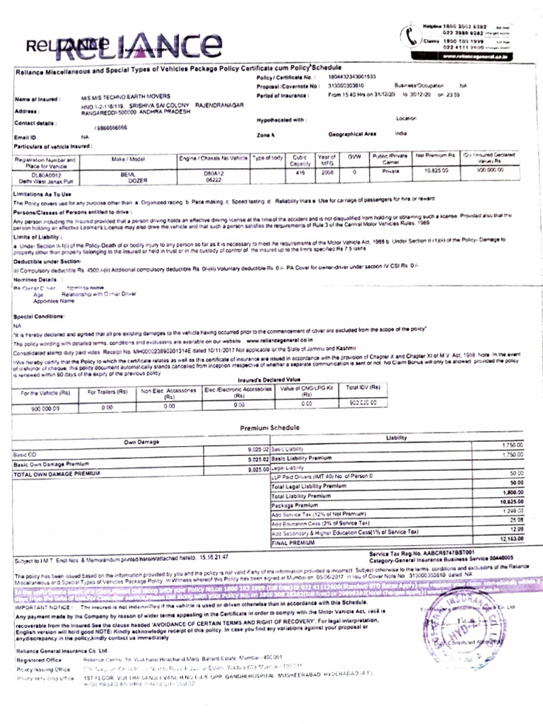 Passenger Vehicle Insurance Policy | PDF | Deductible | Insurance