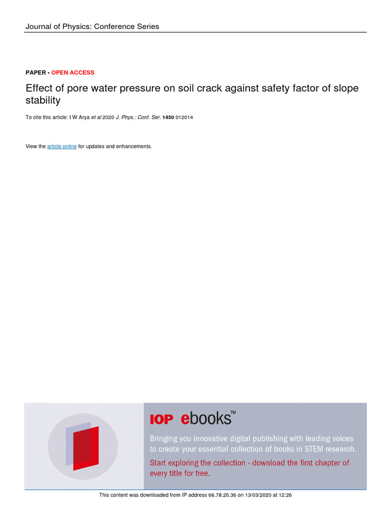 Effect of Pore Water Pressure On Soil Crack Against Safety Factor of ...