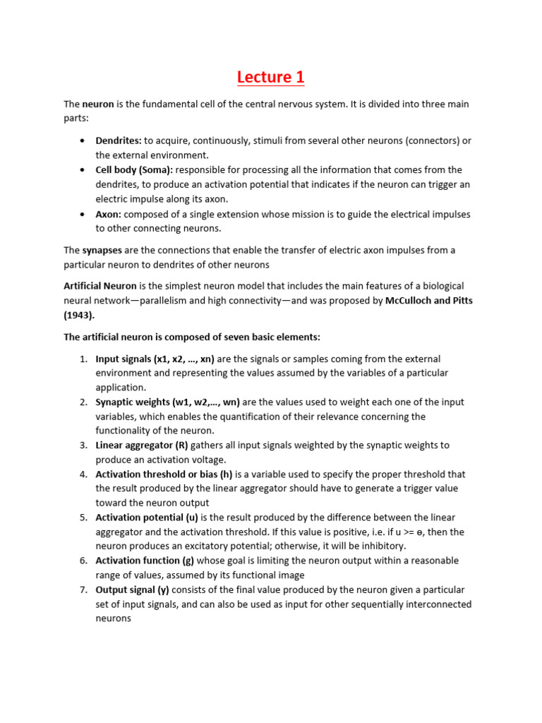 Neural Networks Notes | Download Free PDF | Neuron | Dendrite