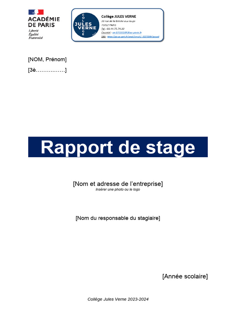 Exemple De Rapport De Stage Format Word