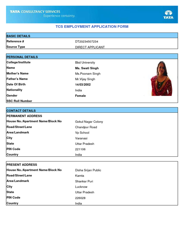 TCS Employment Application Form | PDF | Justice | Crime & Violence