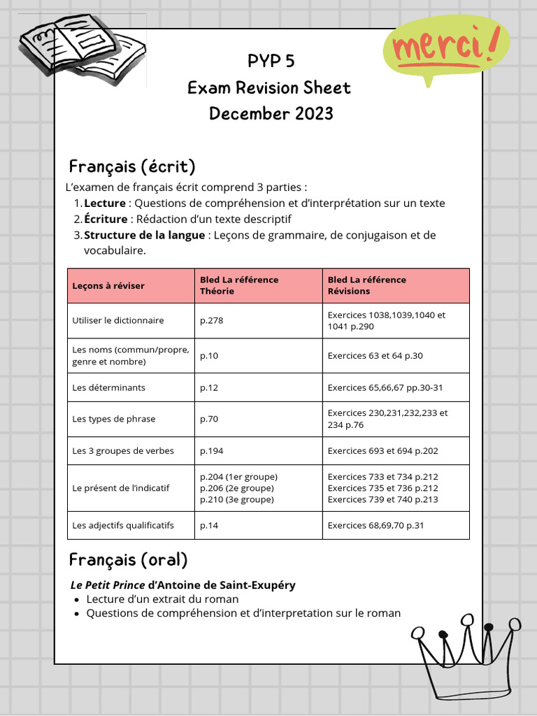 PYP 5 Exam Revision Sheet | PDF | English Language | Syntax