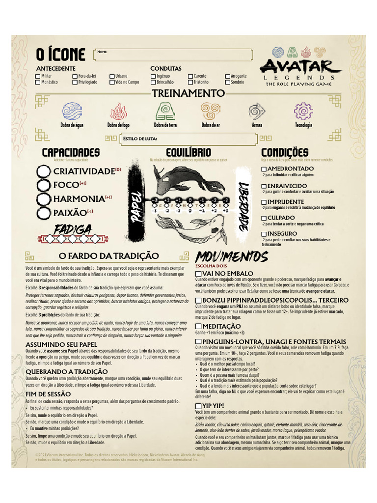 Manual do Ícone em Avatar Legends | PDF | Liberdade