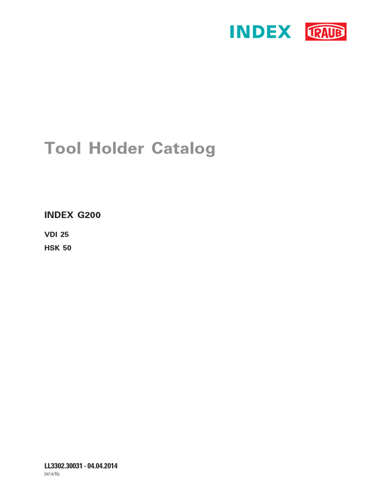 Tool Holder Catalog INDEX G200 VDI25 HSK50 Part1 | PDF | Tools ...