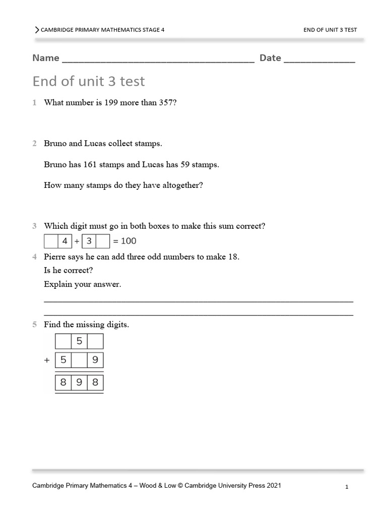 Grade 4 Maths Unit 3 Test | PDF