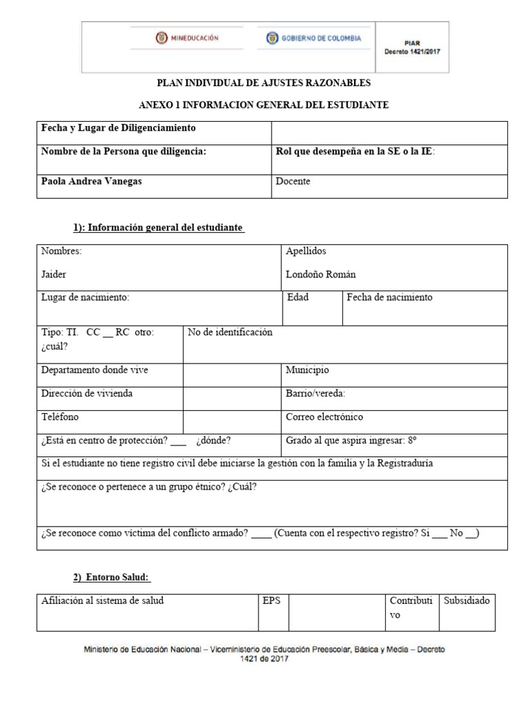 Plan de Ajustes Razonables para Estudiante | PDF | Aprendizaje | Evaluación