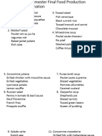 Menu For 1st Semester Final Food Production Practical Examination