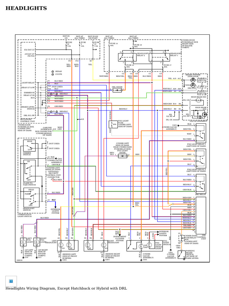Honda Civic Headlight Wiring Diagram PDF Motor Vehicle Vehicle