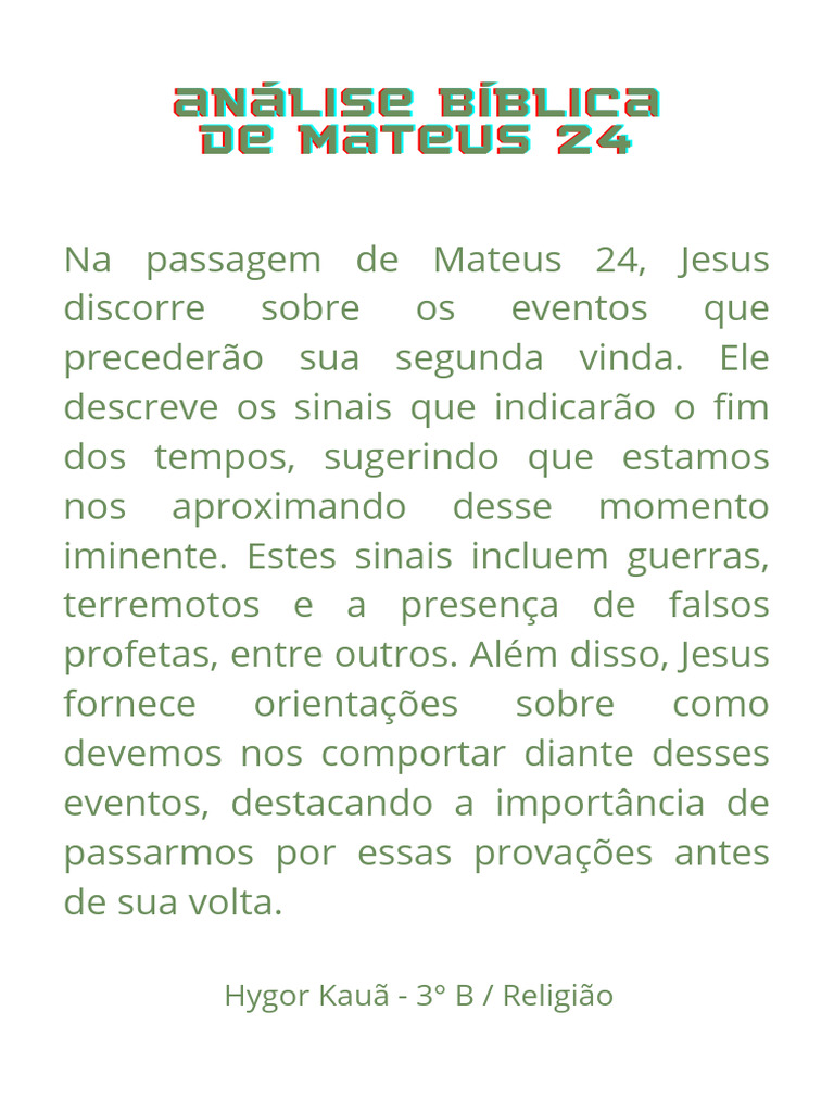 Sinais da Volta de Jesus em Mateus 24 | PDF | Religião e Espiritualidade