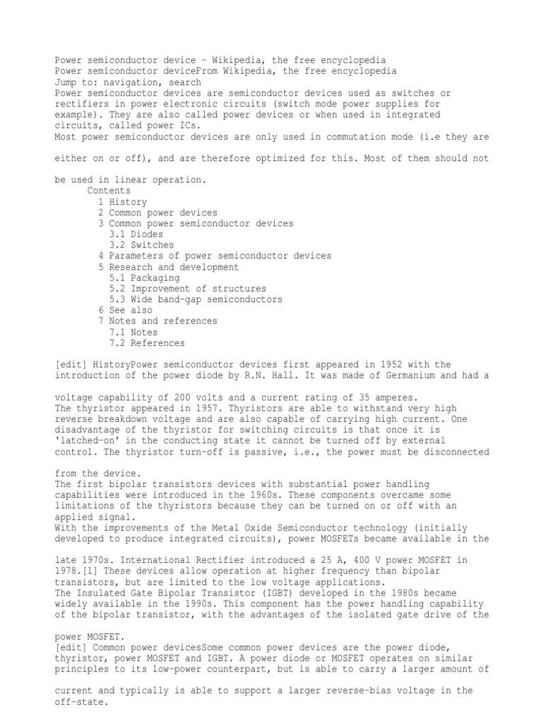Power Semiconductor Device Wikipedia, The Free Encyclopedia PDF