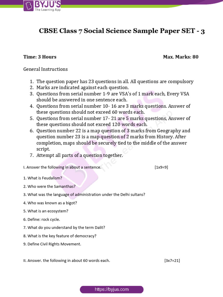 Class 7 Social Science Sample Paper | PDF | Earth Sciences