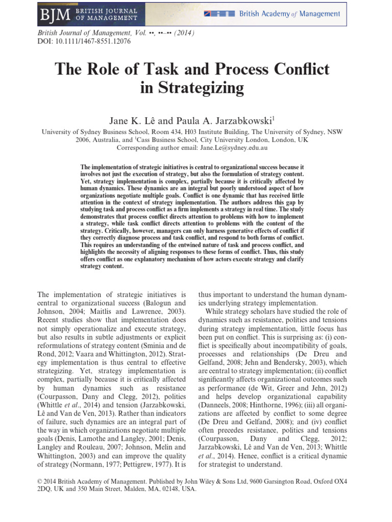 Lê, J. K., & Jarzabkowski, P. A. (2014) - The Role of Task and Process ...
