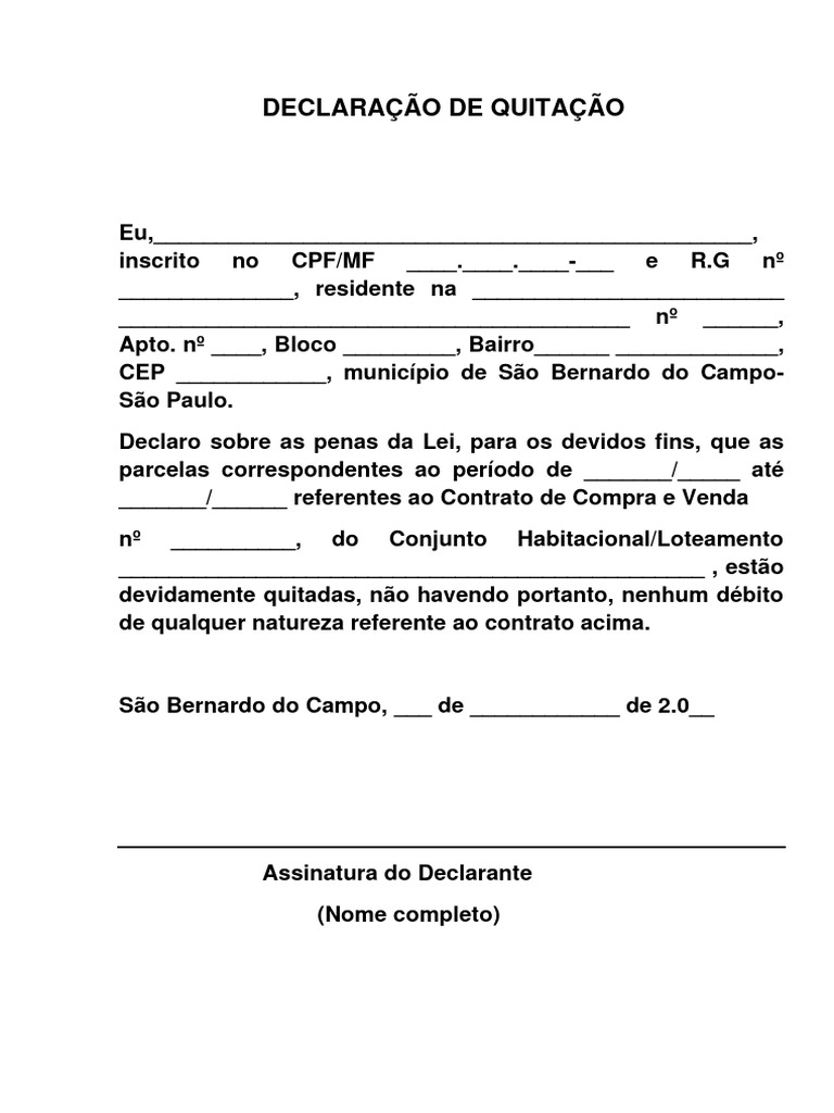 Modelo Declaração de Quitação | PDF