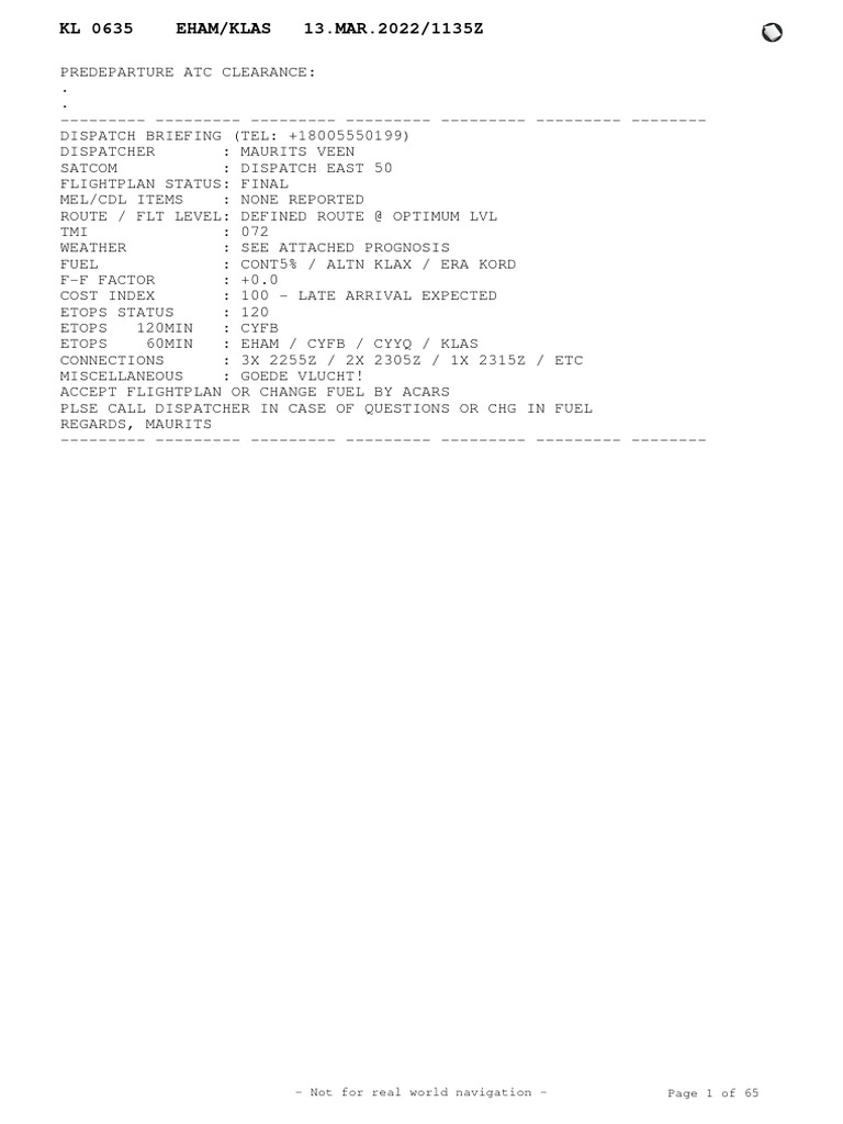 KL 0635 Flight Dispatch Summary | PDF | Aerospace Engineering ...