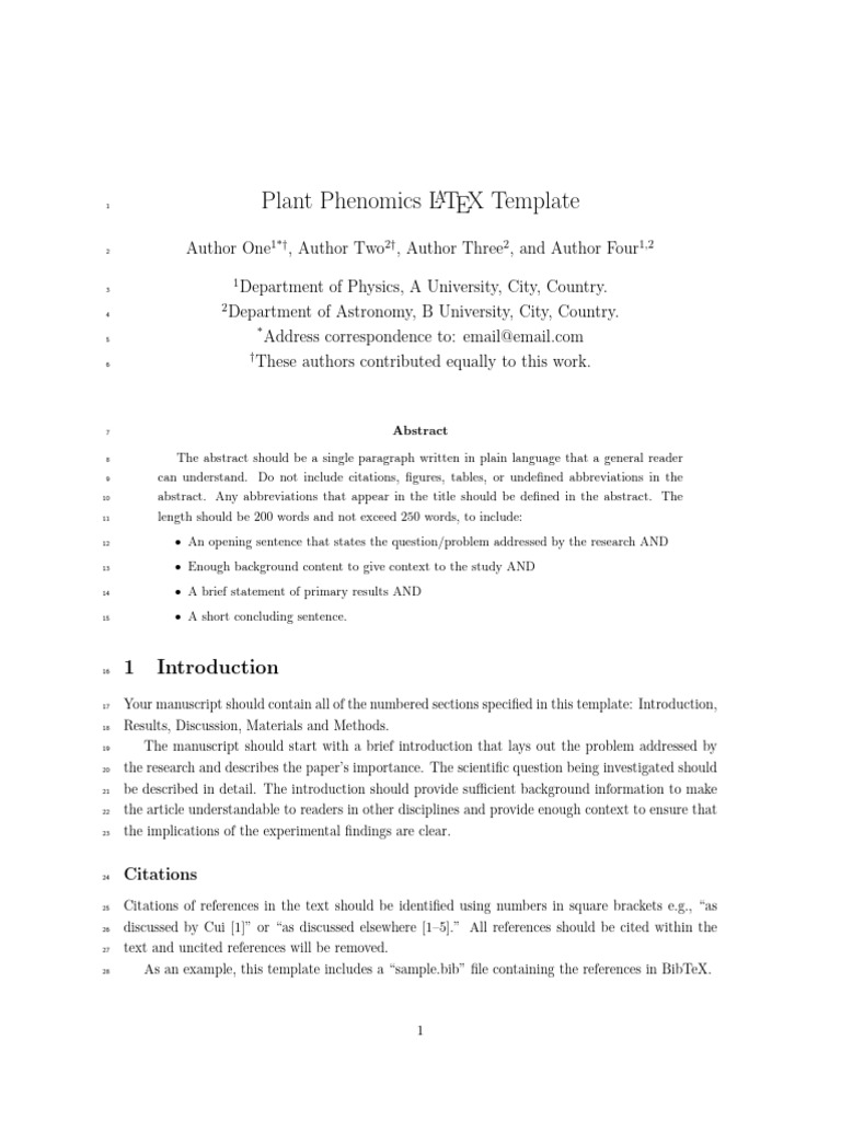 Plant Phenomics LaTeX Template Guide | PDF | Data | Citation
