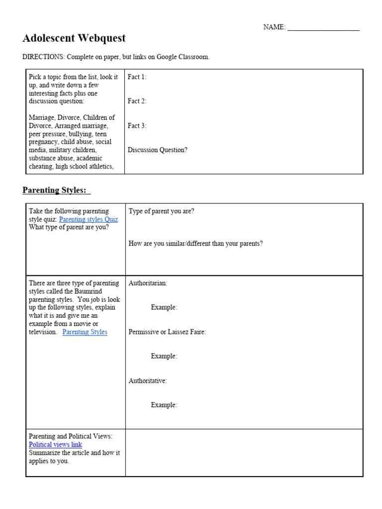 Adolescent Webquest | PDF