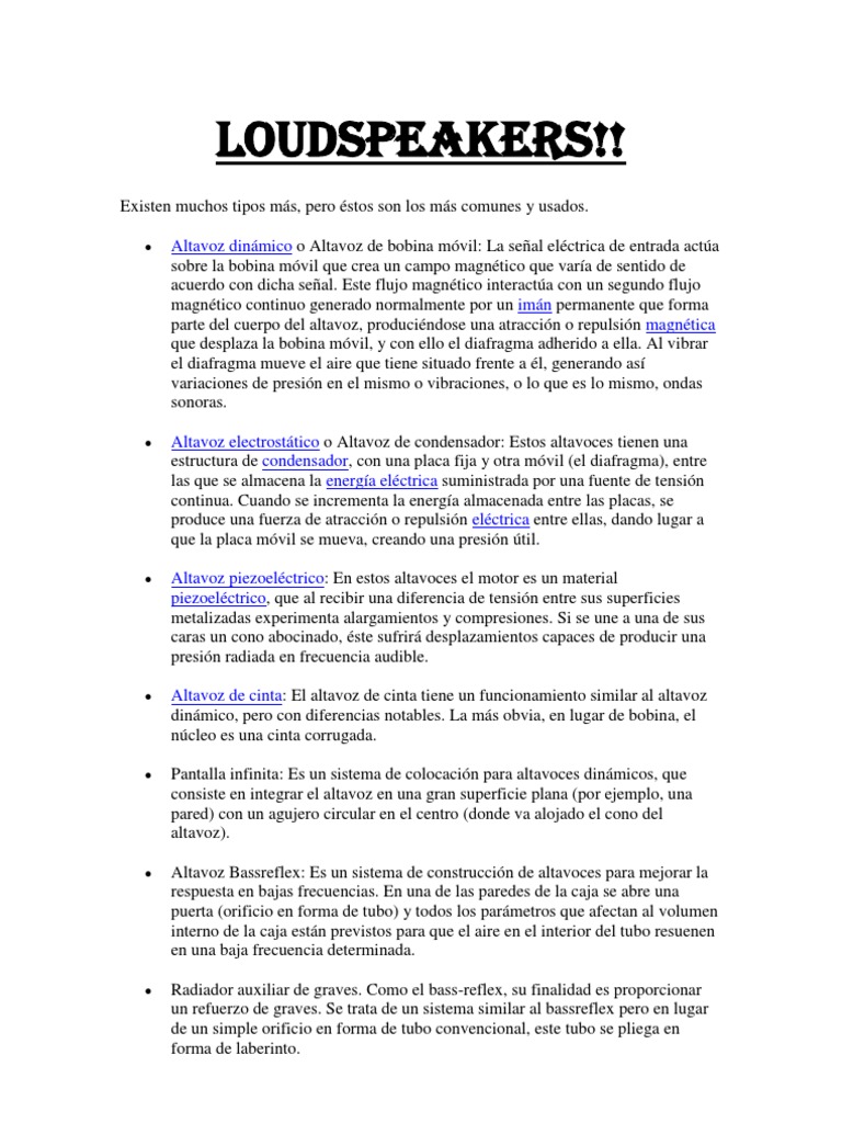 Tipes Loudspeakers PDF Altoparlante Producción de sonido