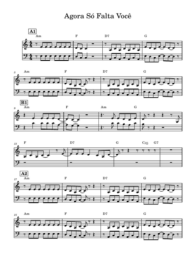 Agora Só Falta Você Vozes Partitura Pdf