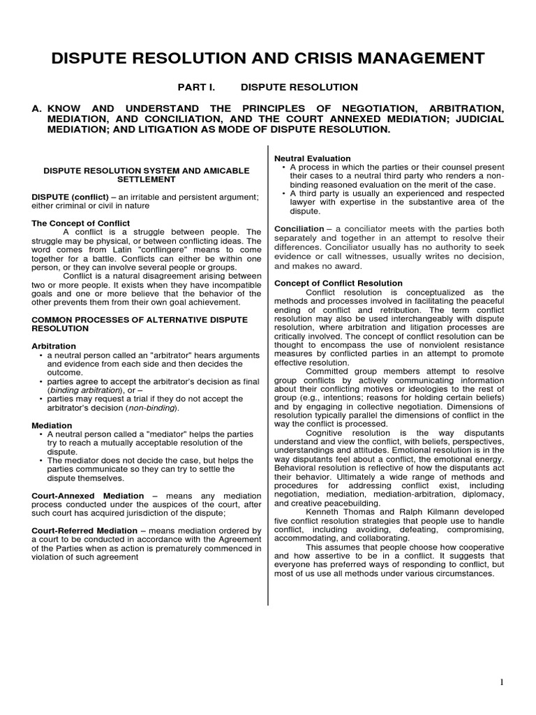 Dispute Resolution and Crisis Managt Poopsheet New Curr | PDF ...
