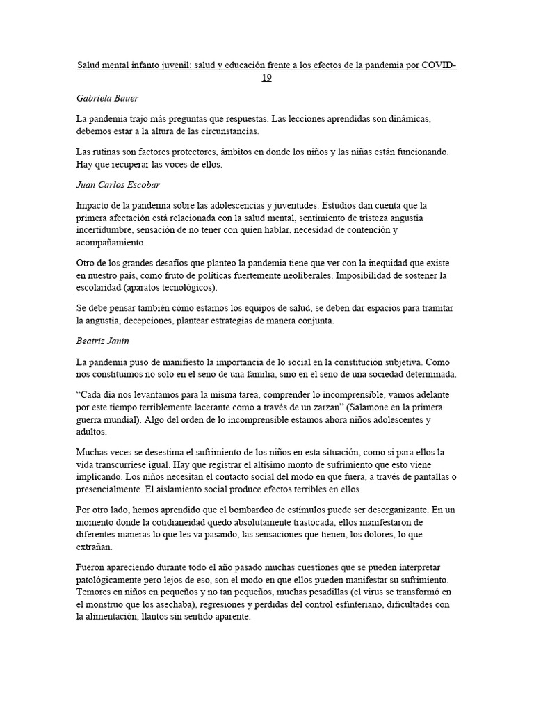 Impacto de la pandemia en la salud mental infantil | PDF | Depresión ...