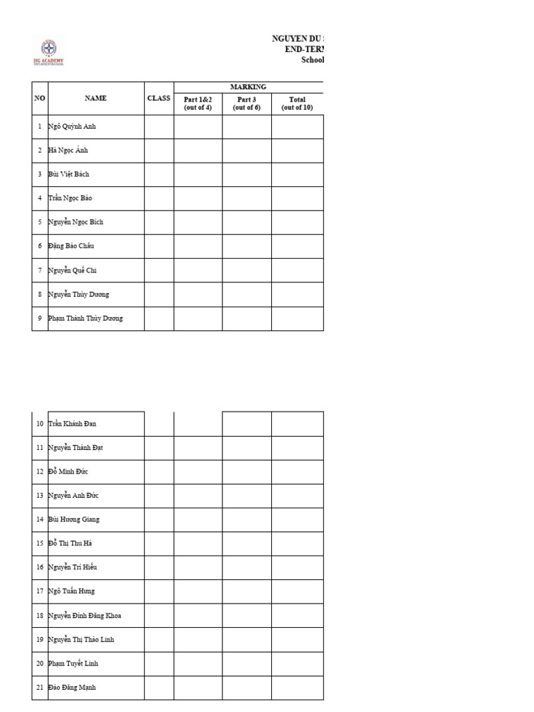 Scoring Sheet Semester 2 - G7 | PDF