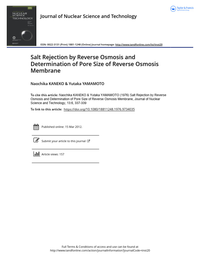 1975, Kaneko, Salt Rejection by Reverse Osmosis and Determination of ...