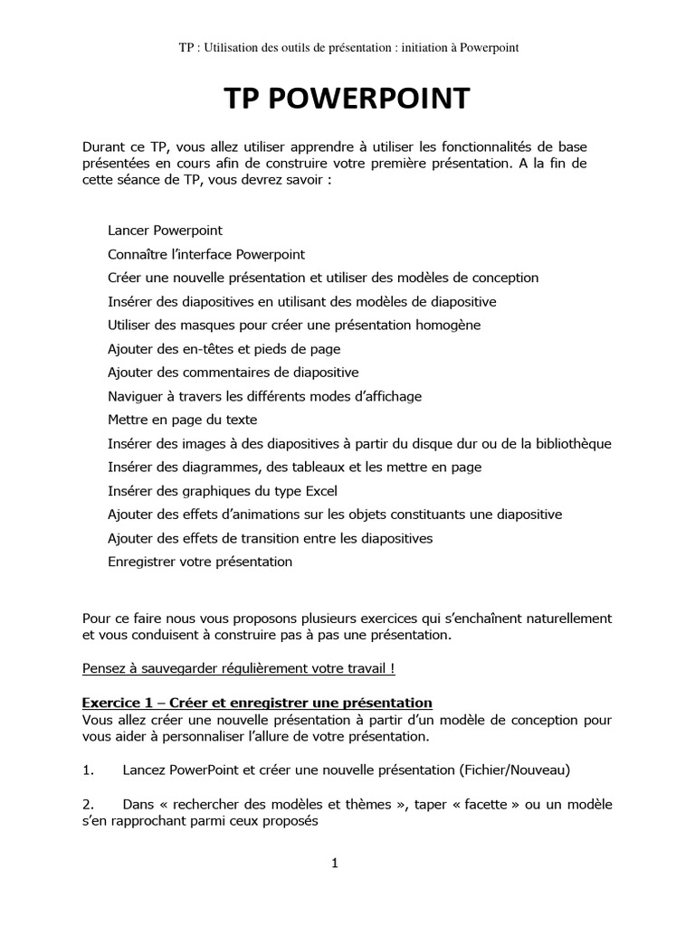 TP PowerPoint : Initiation et Exercices | PDF | Microsoft Powerpoint ...