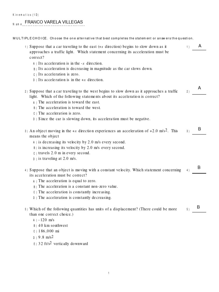 3 Kinematics 1d 1 Pdf Acceleration Speed