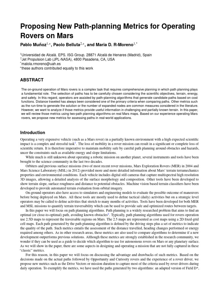 Proposing New Path-planning Metrics for Operating Rovers on Mars | PDF ...