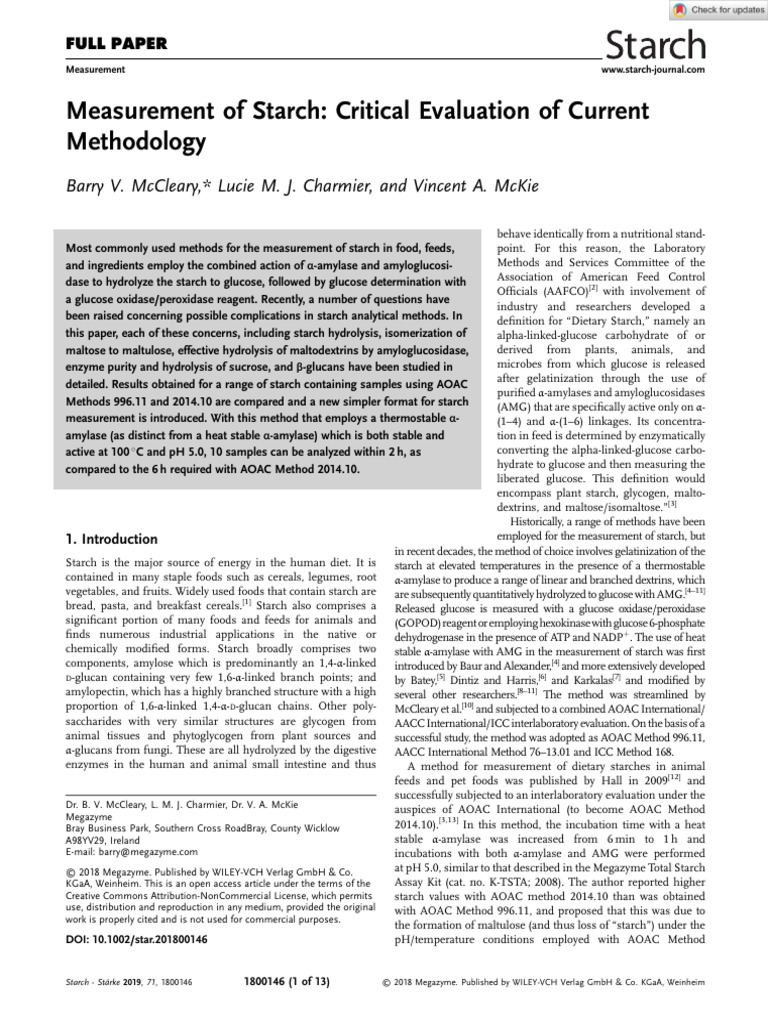 Starch St rke 2018 McCleary Measurement of Starch Critical