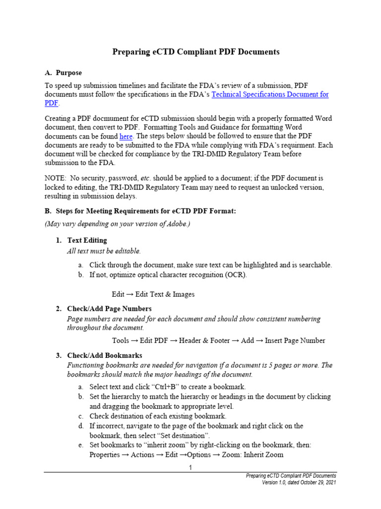 eCTD PDF Compliance Guidelines | PDF | Hyperlink | Computing