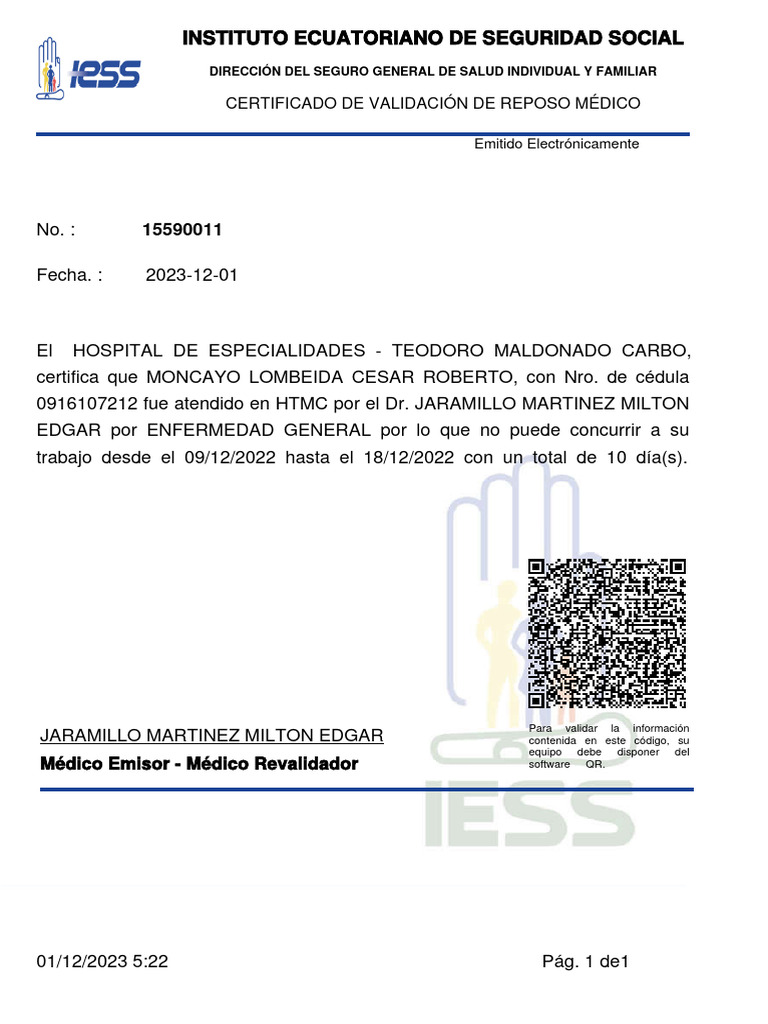 Certificado Médico de Reposo 10 Días | PDF
